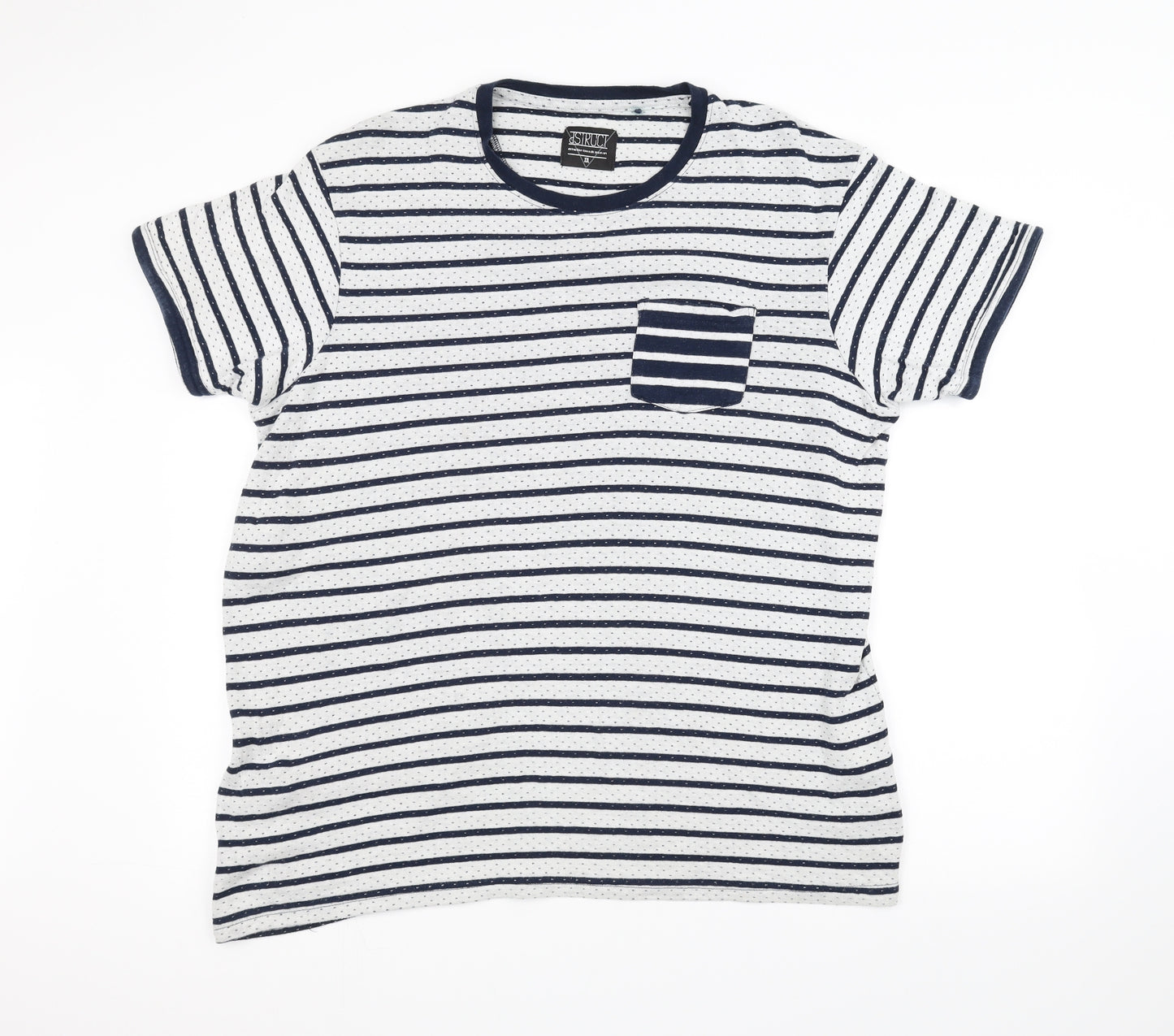 dsiruct Mens White Striped   T-Shirt Size 2XL