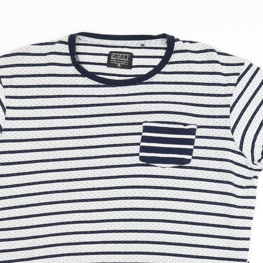 dsiruct Mens White Striped   T-Shirt Size 2XL