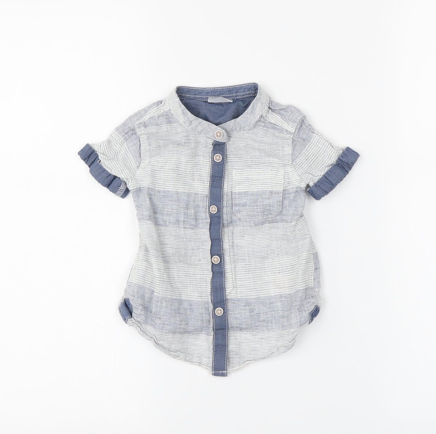 F&F Boys Blue Striped  Basic Button-Up Size 12-18 Months