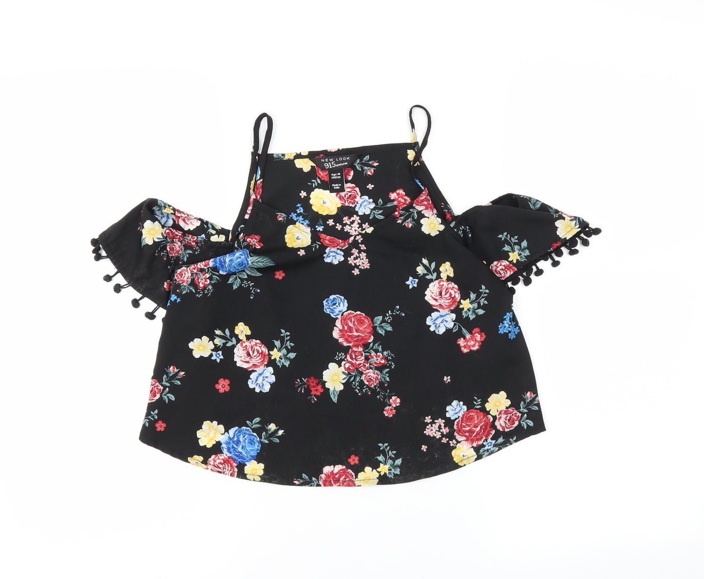 newlook Girls Black Floral  Basic Blouse Size 10 Years