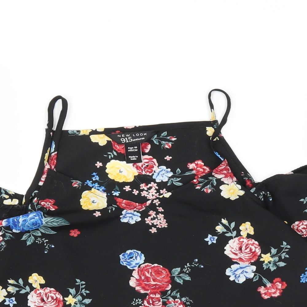 newlook Girls Black Floral  Basic Blouse Size 10 Years
