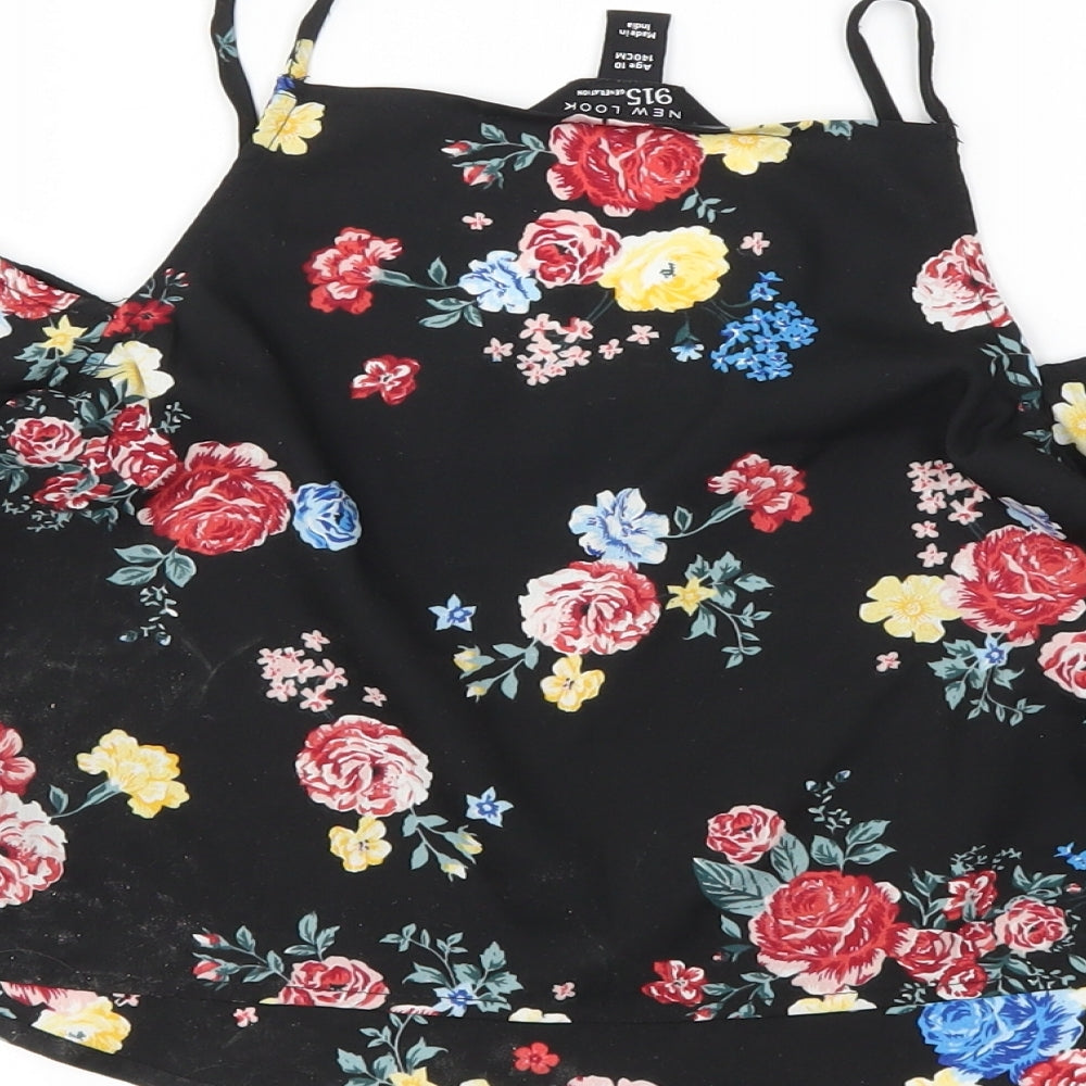 newlook Girls Black Floral  Basic Blouse Size 10 Years