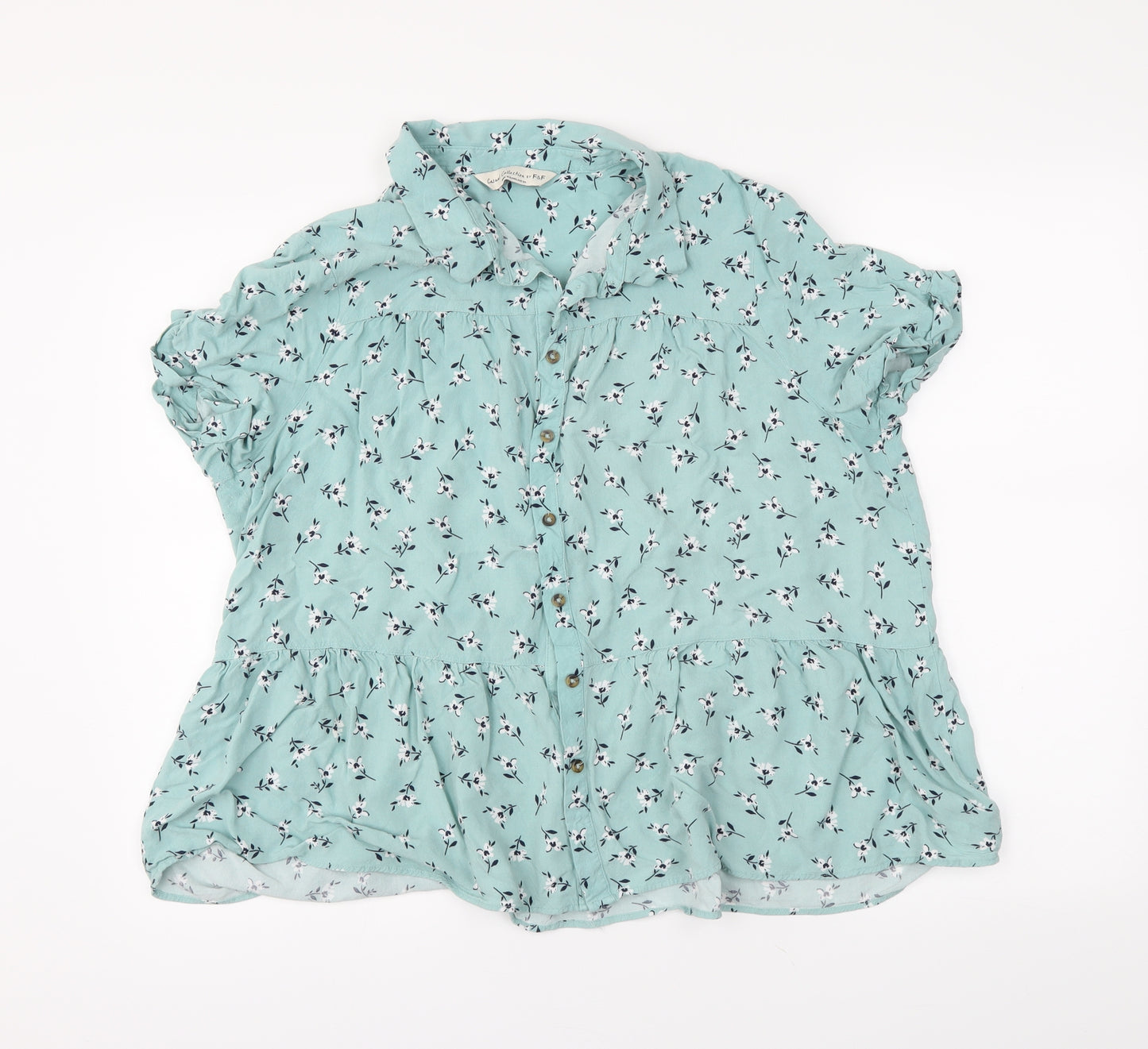 F&F Womens Green Floral  Basic Button-Up Size 18