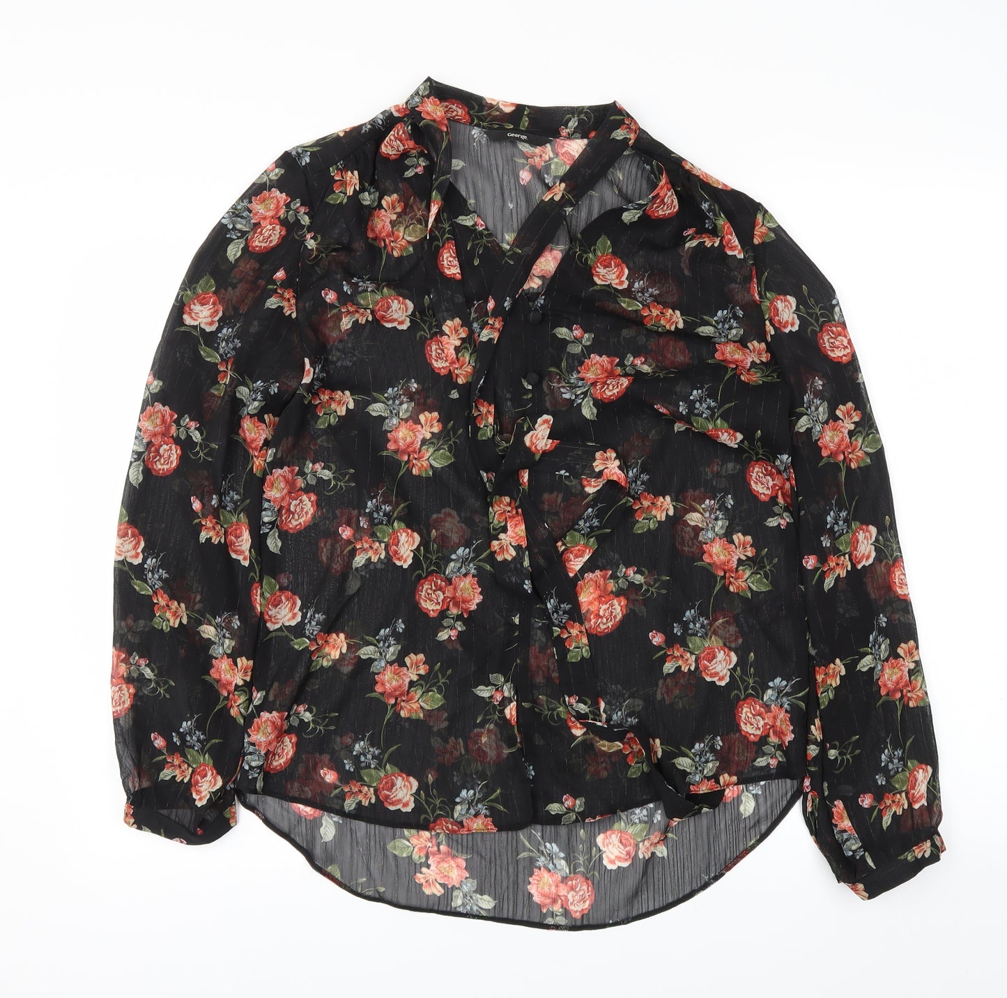 George Womens Black Floral  Basic Blouse Size 12