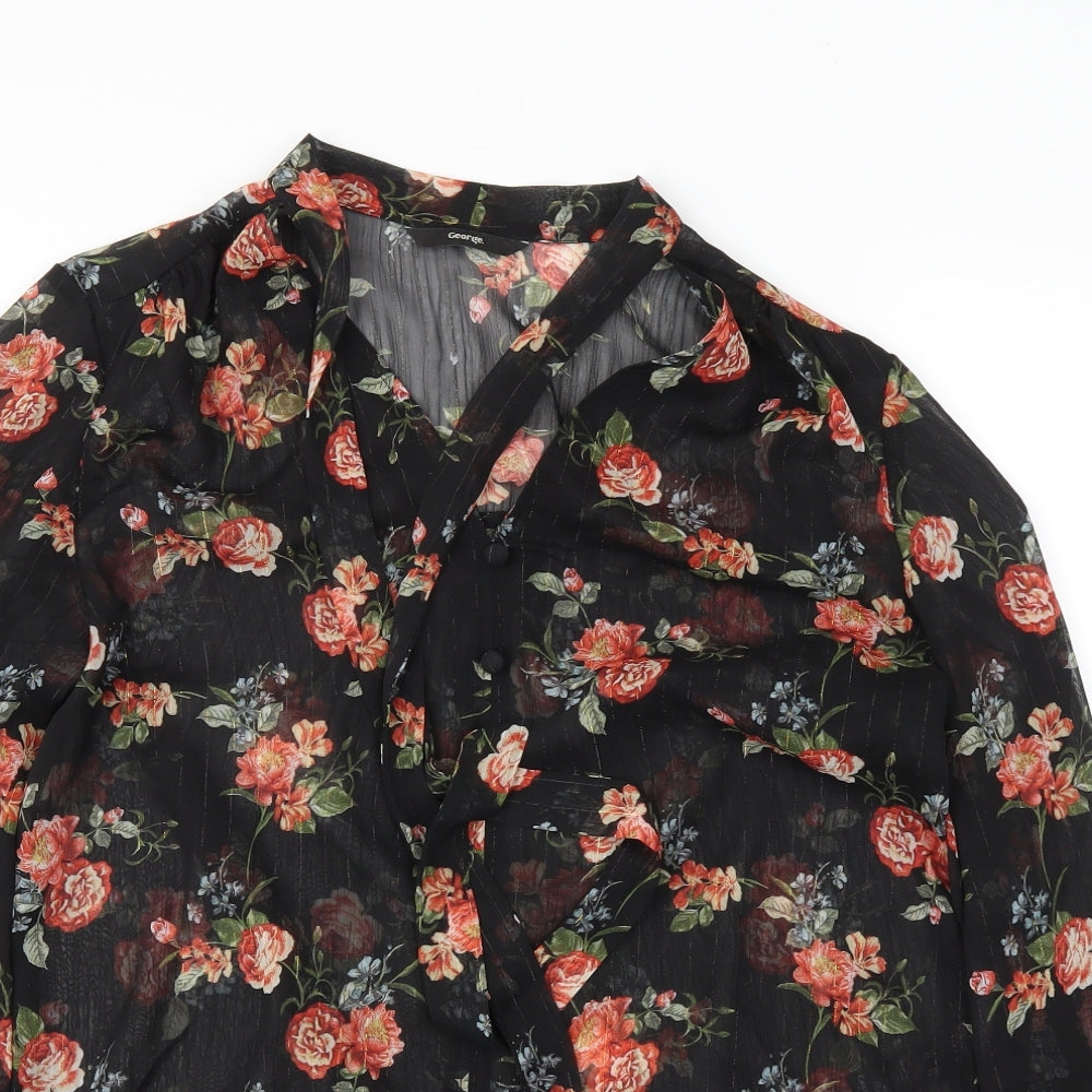 George Womens Black Floral  Basic Blouse Size 12