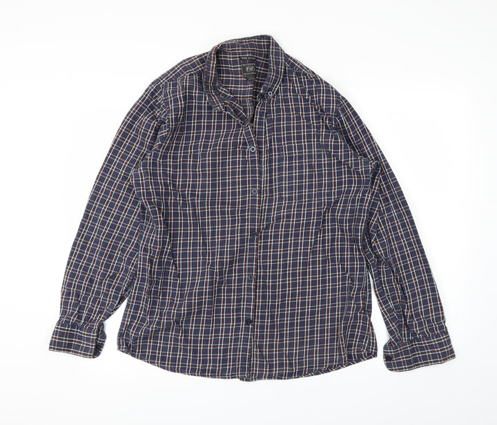 F&F Mens Blue Plaid Button-Up Size L