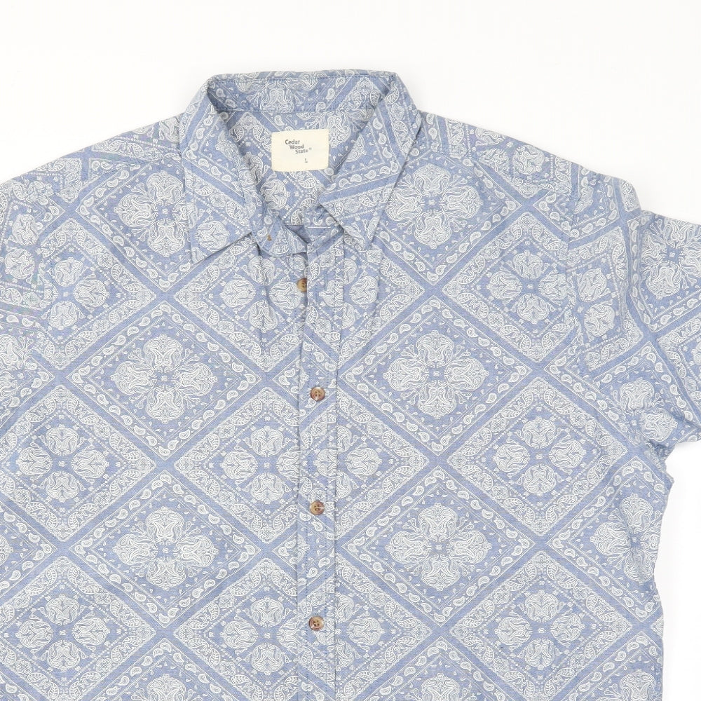 Cedar Wood State Mens Blue Paisley   Button-Up Size L