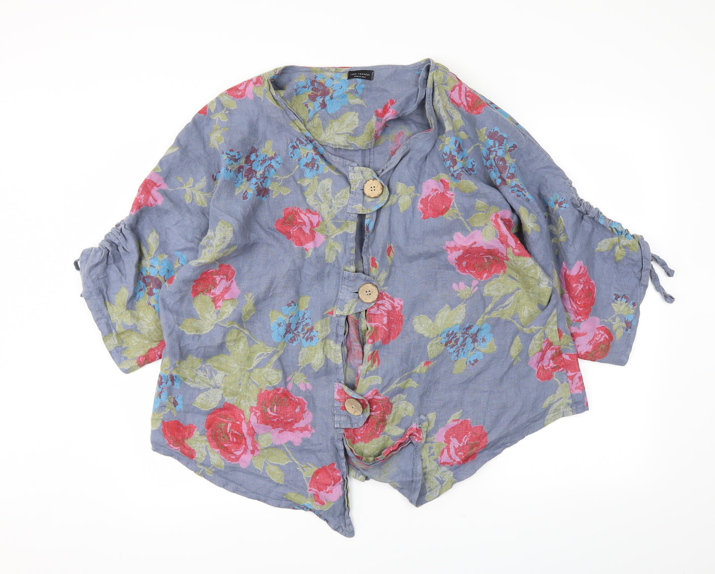 Luca Vanucci Womens Grey Floral  Basic Blouse Size 2XL