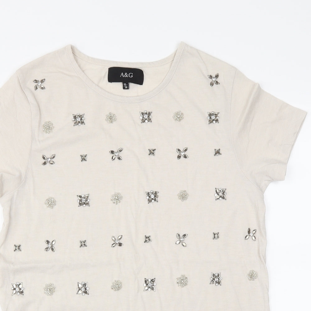 A&G Womens Beige   Basic T-Shirt Size 10