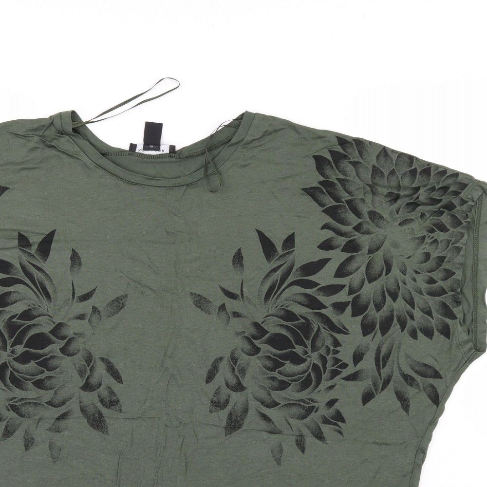 New Look Womens Green Floral  Basic Blouse Size 10  - Bat Wing