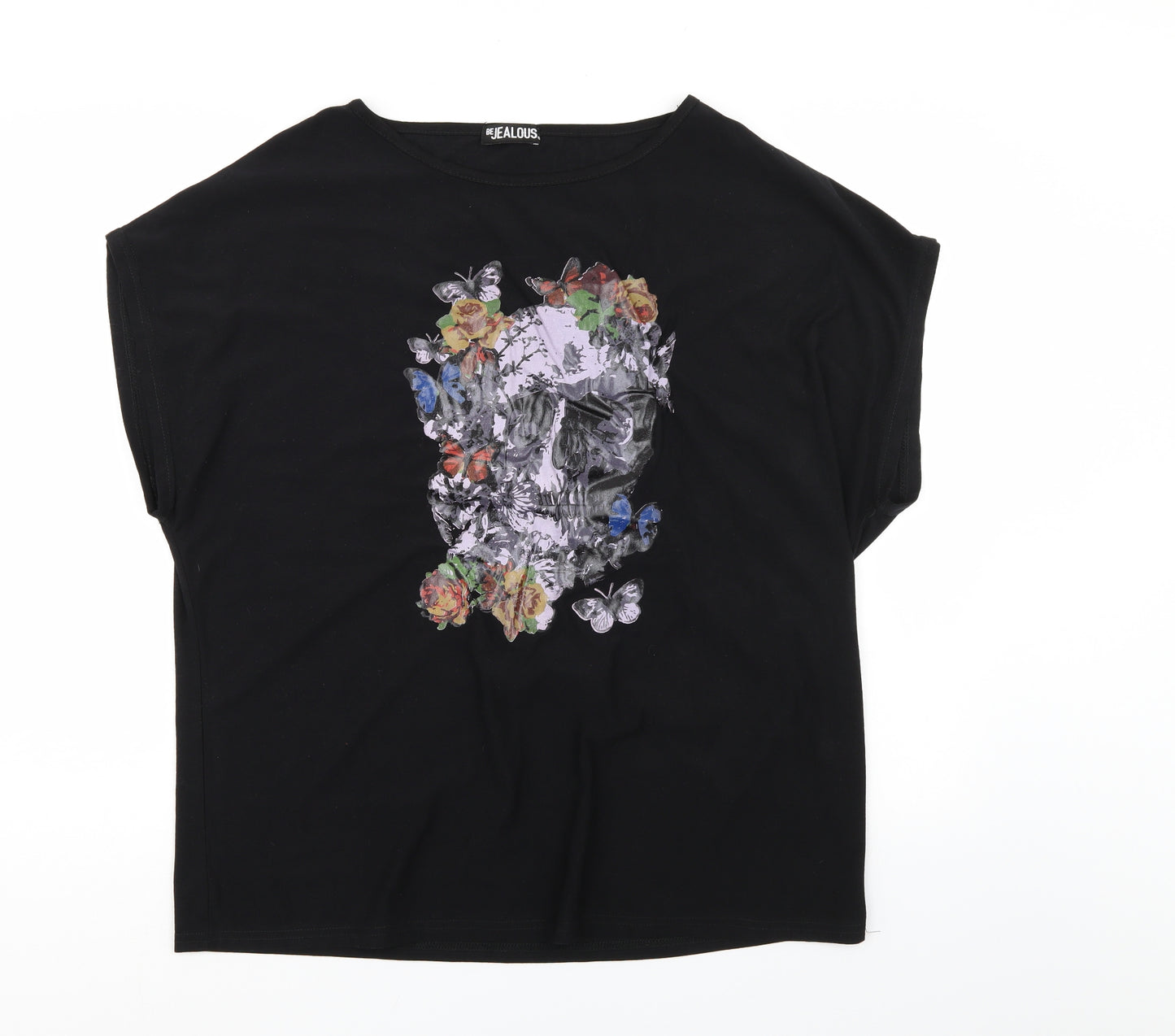 Be Jelous Womens Black   Basic T-Shirt Size M  - Baggy Look