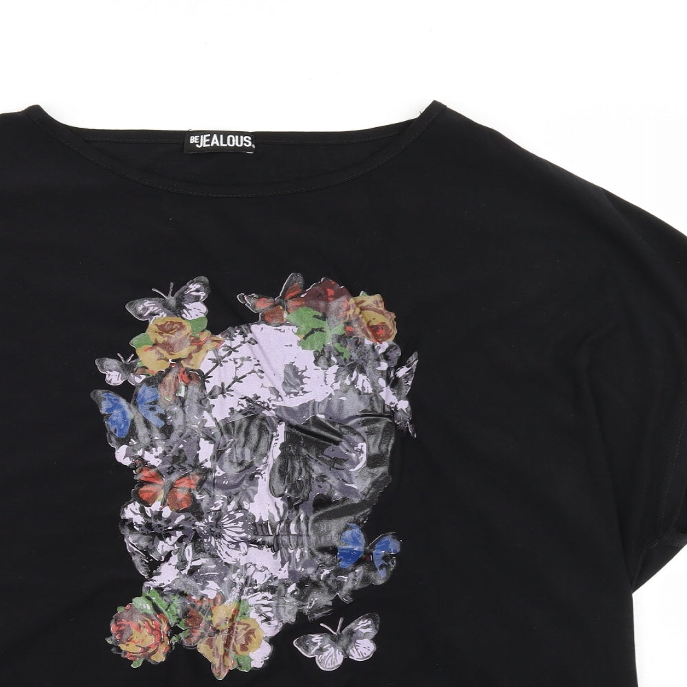 Be Jelous Womens Black   Basic T-Shirt Size M  - Baggy Look