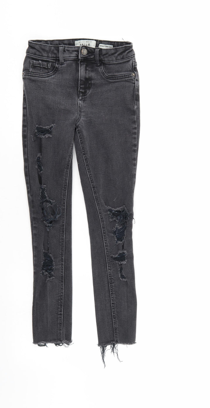 New Look Girls Black  Denim Skinny Jeans Size 12 Years - DISTRESSED