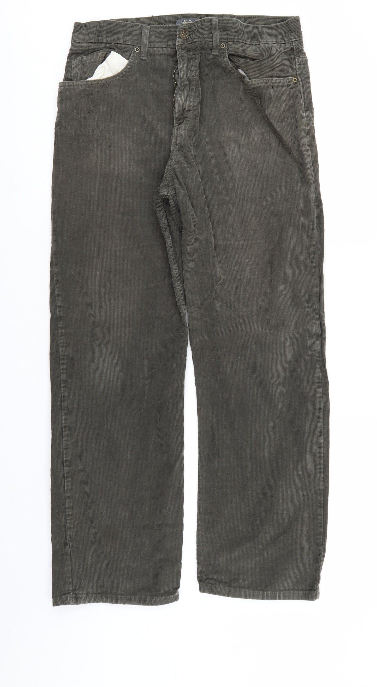 M&S Mens Green  Corduroy Straight Jeans Size 32 L29 in