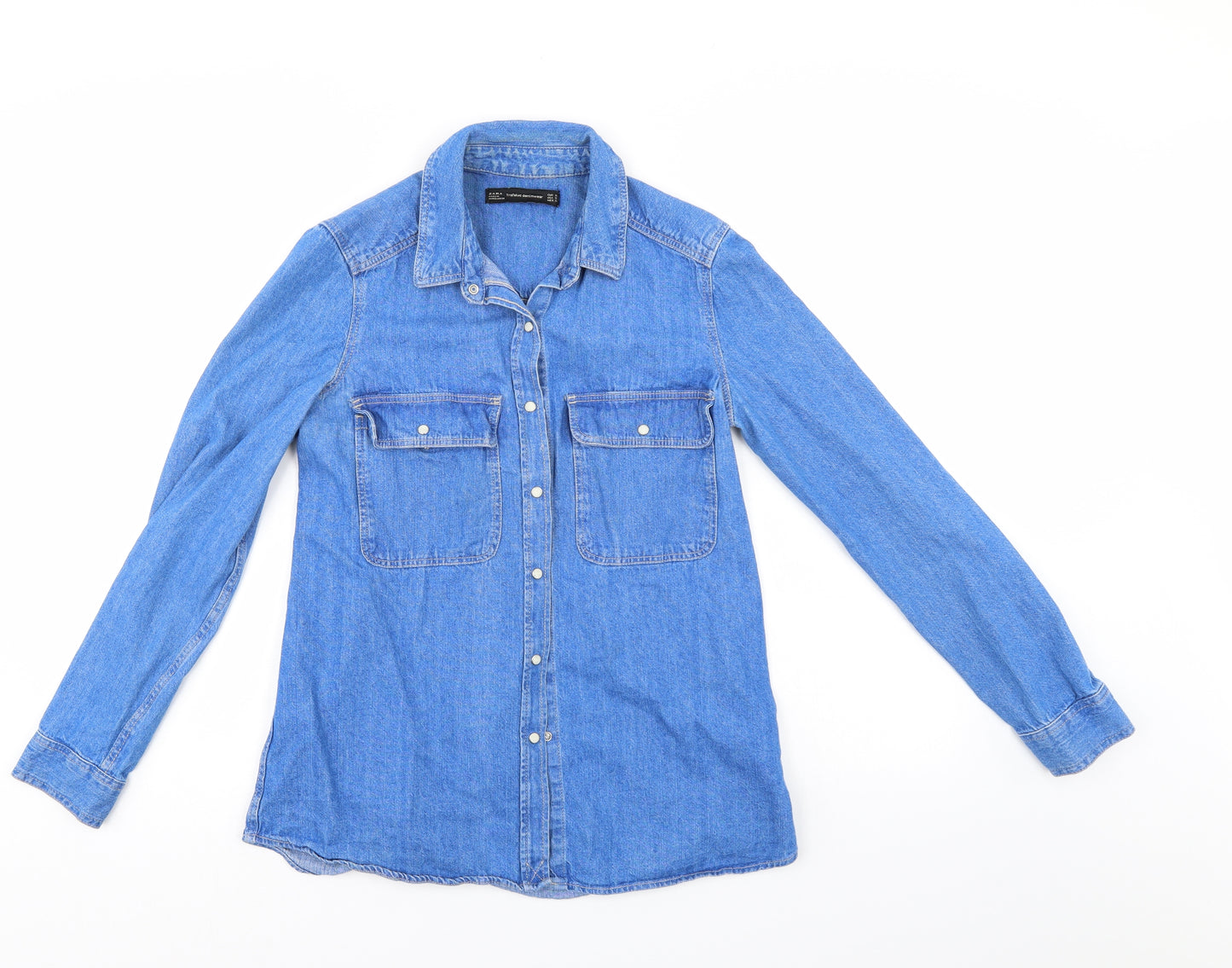 Zara Womens Blue  Denim Basic Button-Up Size XS