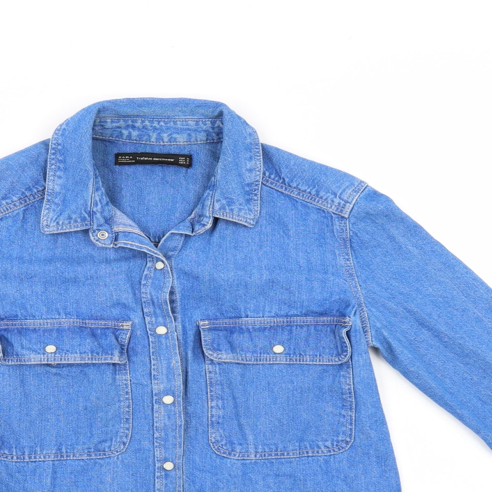 Zara Womens Blue  Denim Basic Button-Up Size XS