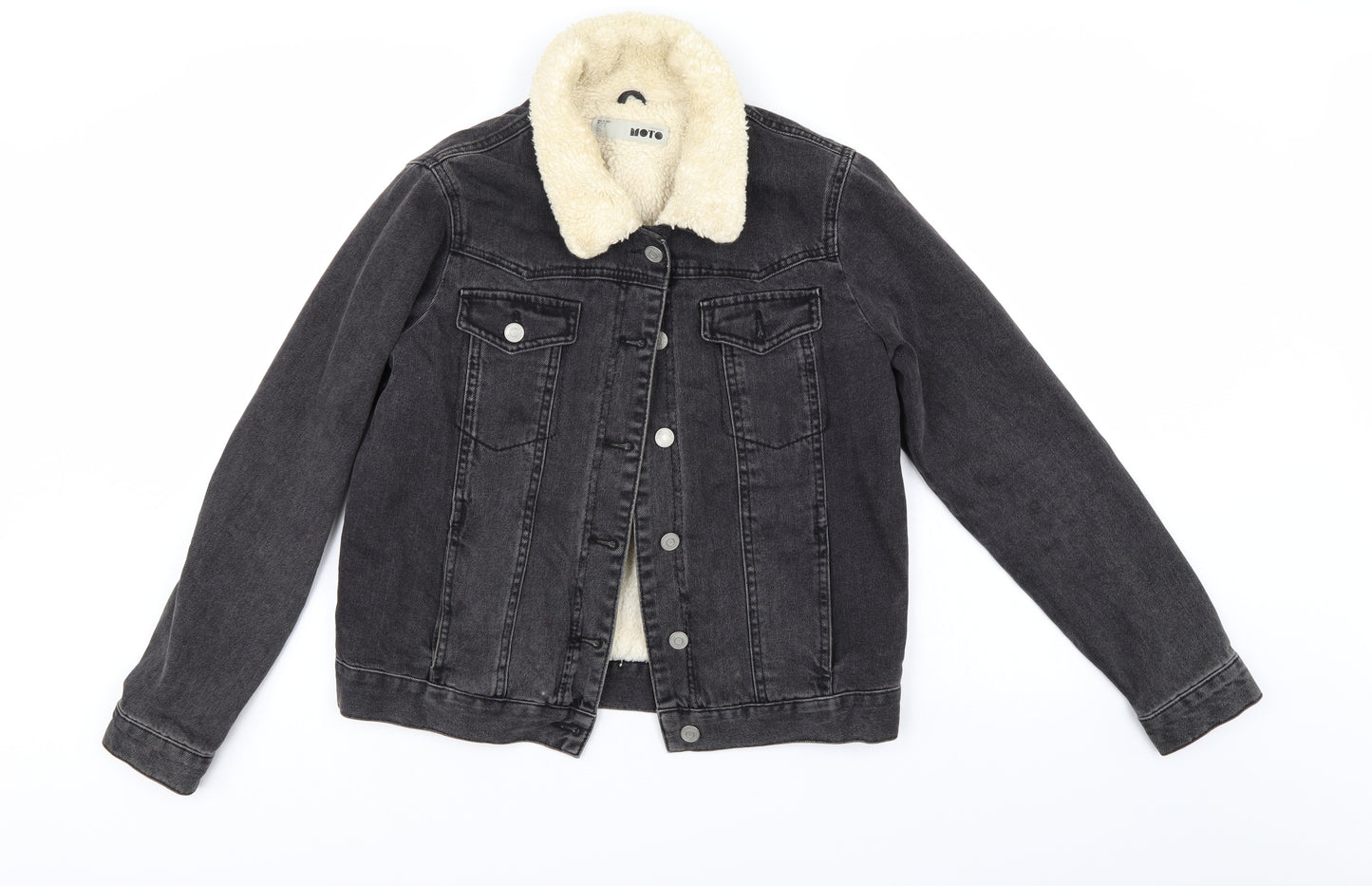 Top Shop Womens Black  Denim Jacket Coatigan Size 10