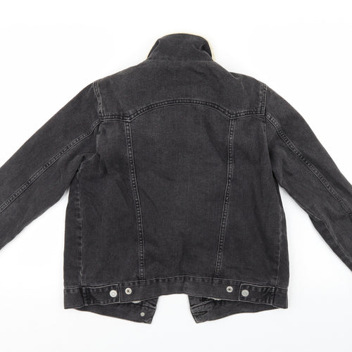 Top Shop Womens Black  Denim Jacket Coatigan Size 10