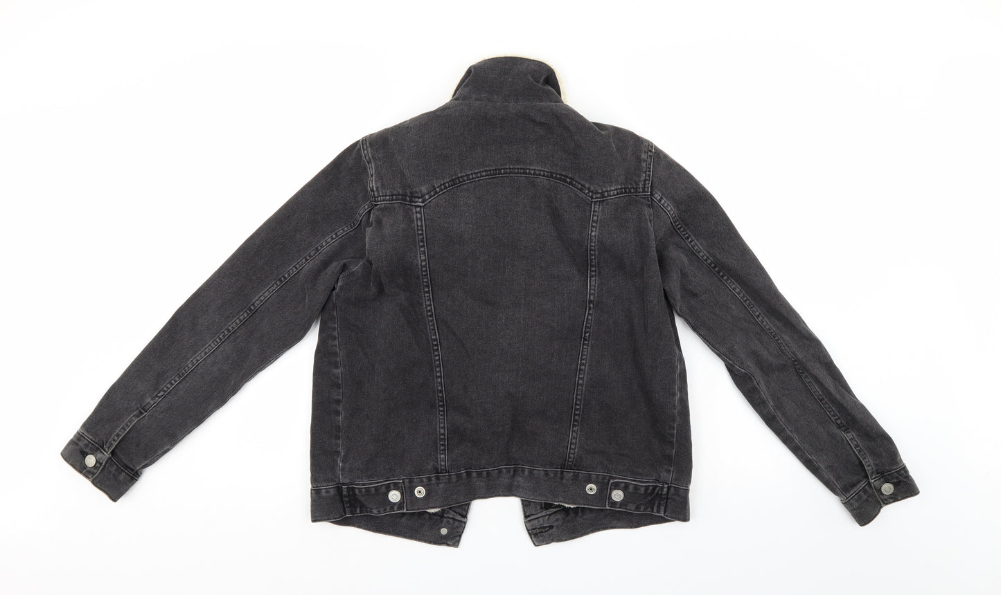 Top Shop Womens Black  Denim Jacket Coatigan Size 10