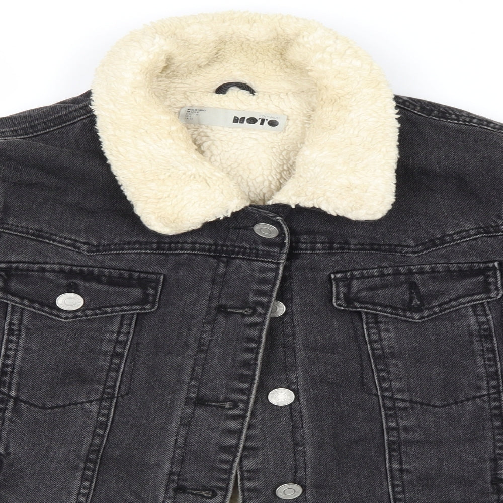Top Shop Womens Black  Denim Jacket Coatigan Size 10