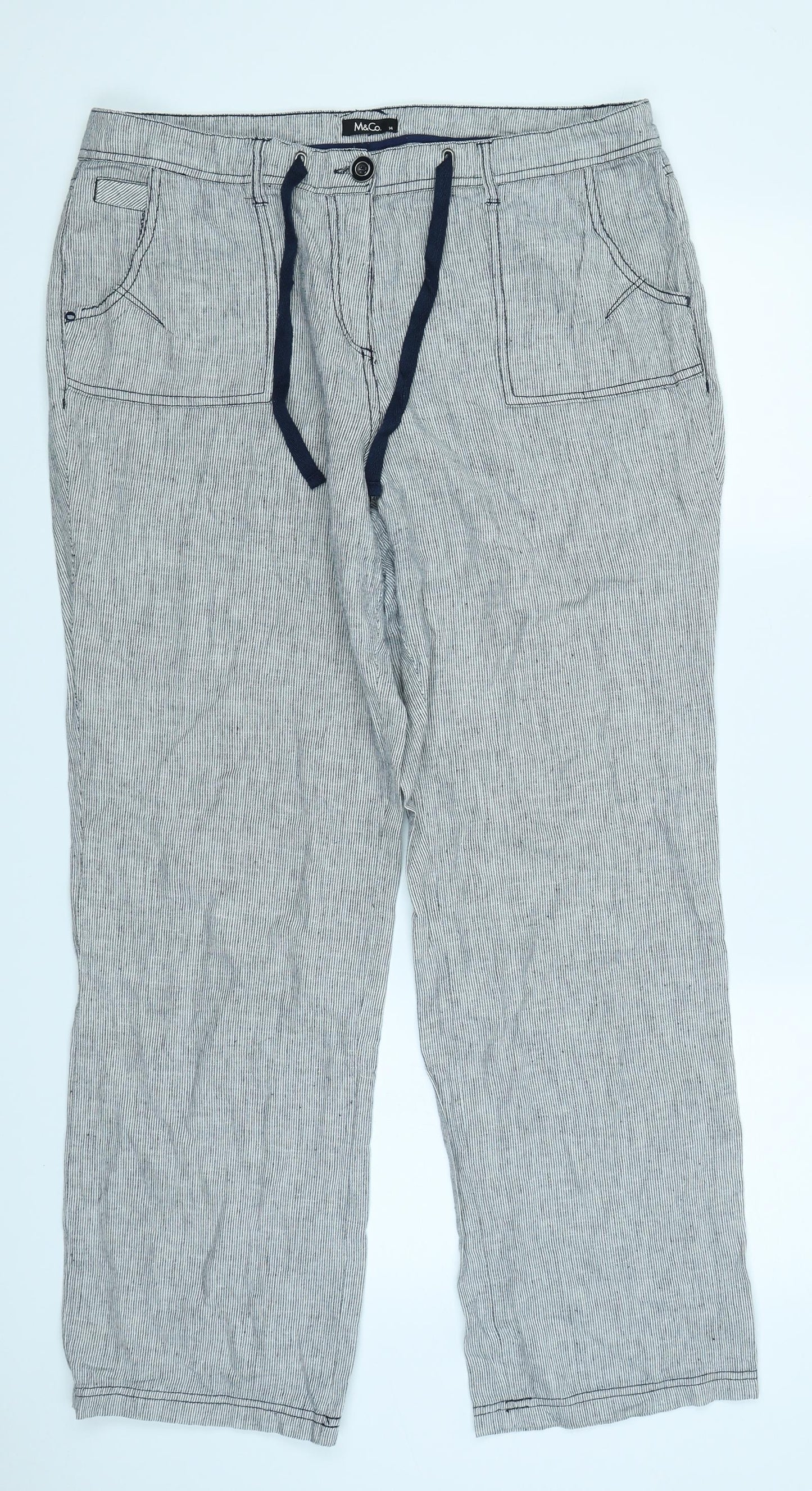 M&Co Womens Grey Striped  Trousers  Size 14 L28 in