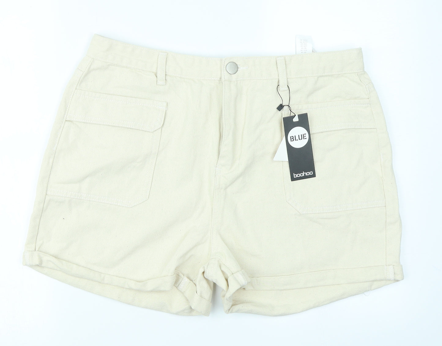 Boohoo Womens Ivory  Denim Mom Shorts Size 16