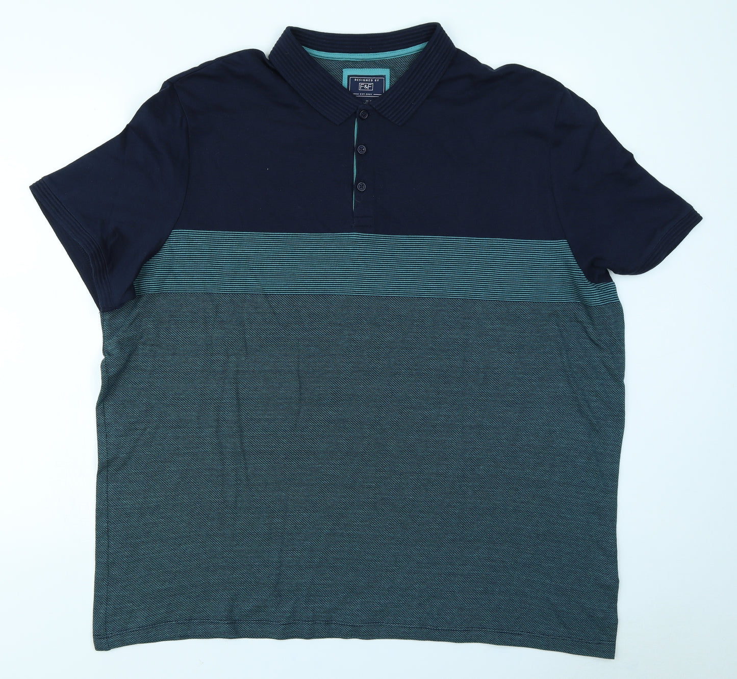 F&F Mens Green Colourblock   Polo Size 2XL