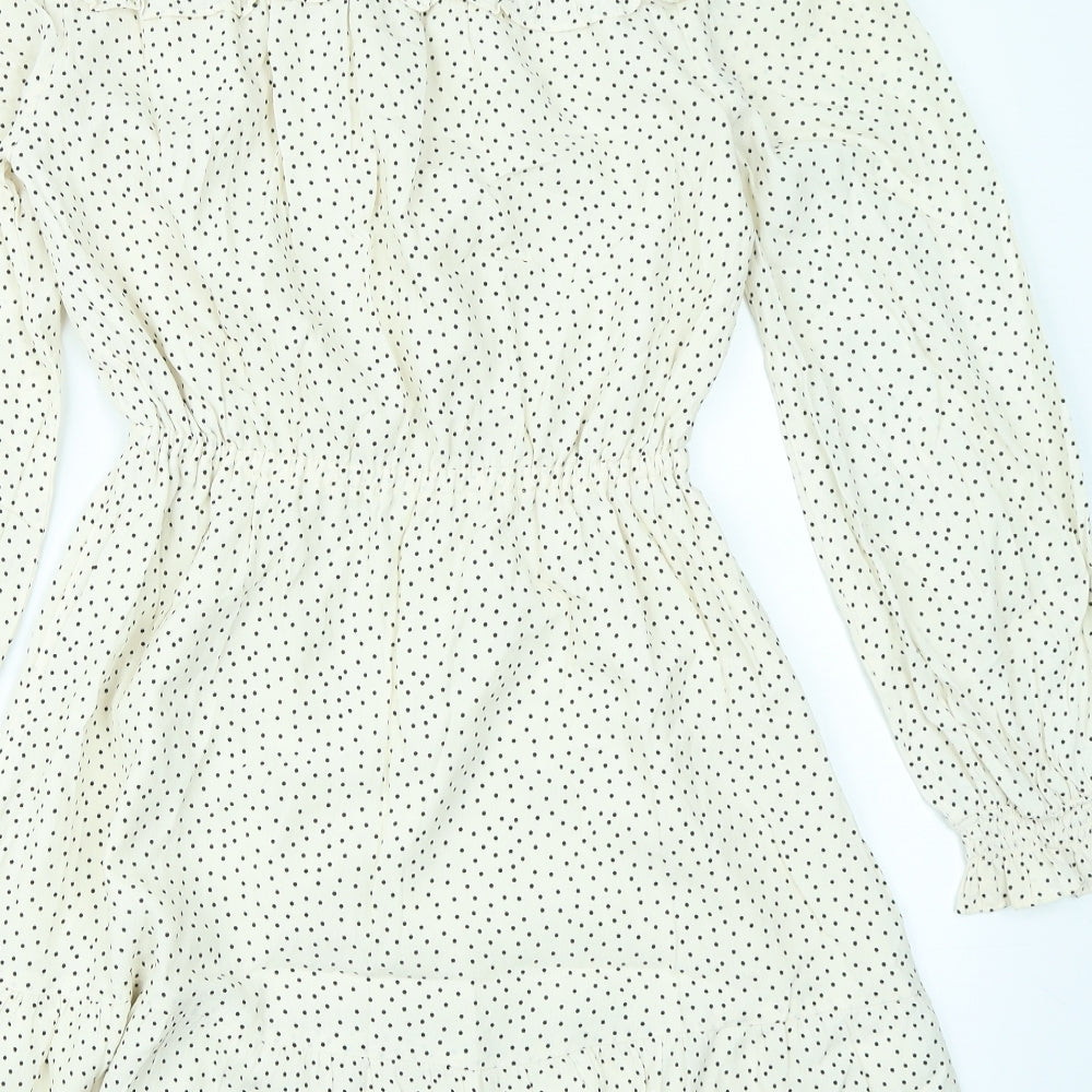 M&S Womens Ivory Polka Dot  Skater Dress  Size 8