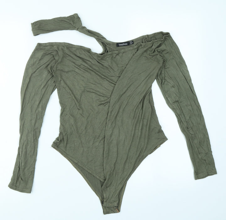 Boohoo Womens Green Bodysuit One-Piece Size 14