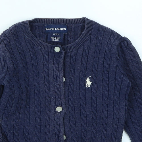 Ralph Lauren Girls Blue   Cardigan Jumper Size 3 Years