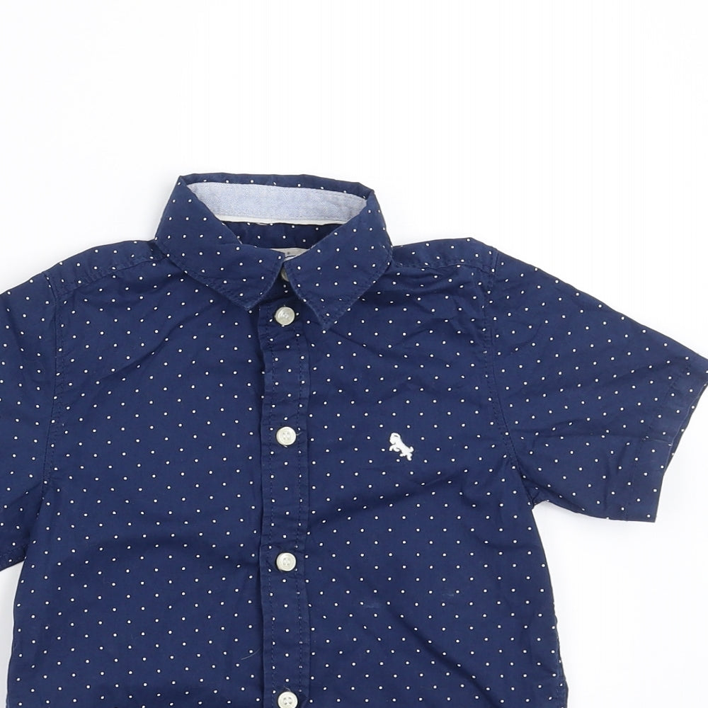 H&M Boys Blue   Basic Button-Up Size 3-4 Years  - dotted pattern