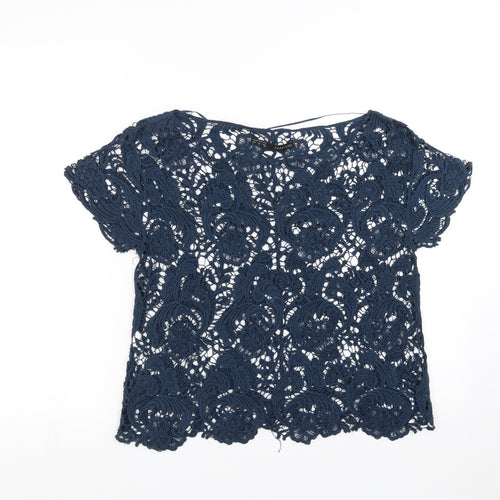 Zara Womens Blue Floral  Basic Blouse Size S  - lace