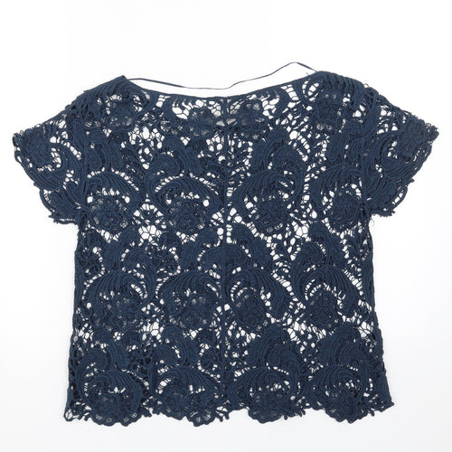 Zara Womens Blue Floral  Basic Blouse Size S  - lace
