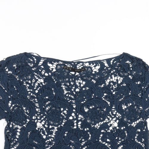 Zara Womens Blue Floral  Basic Blouse Size S  - lace