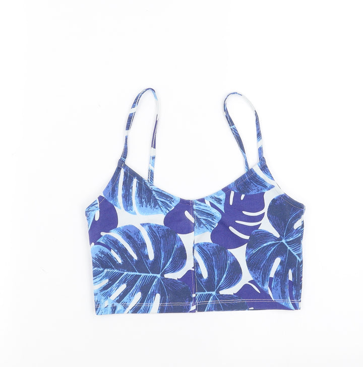 Topshop Womens Blue Floral  Camisole Blouse Size 8  - leaf pattern, cropped