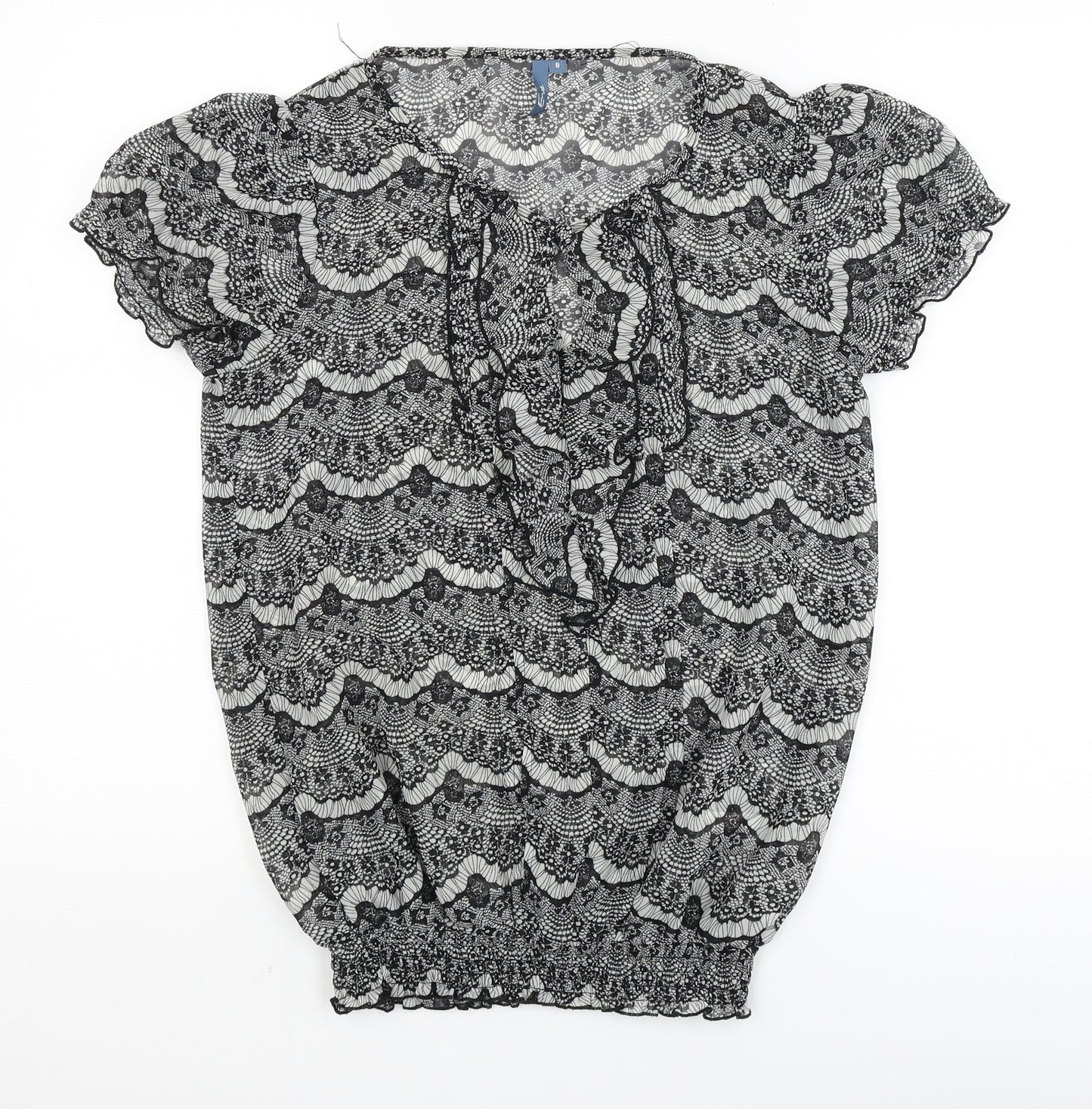 E-vie Womens Black Floral  Basic Blouse Size 8