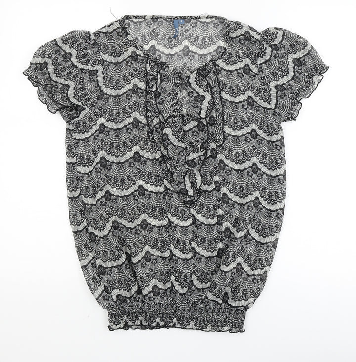 E-vie Womens Black Floral  Basic Blouse Size 8