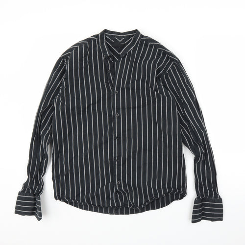 Parkes Mens Black Striped   Button-Up Size S