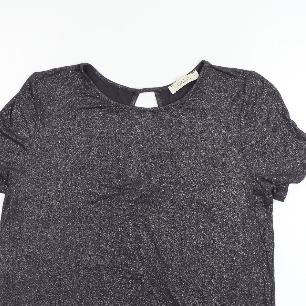 Oasis Womens Grey Houndstooth  Basic T-Shirt Size S