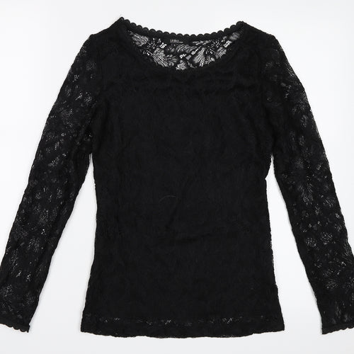 Unikd Paris Womens Black  Lace Basic Blouse Size S
