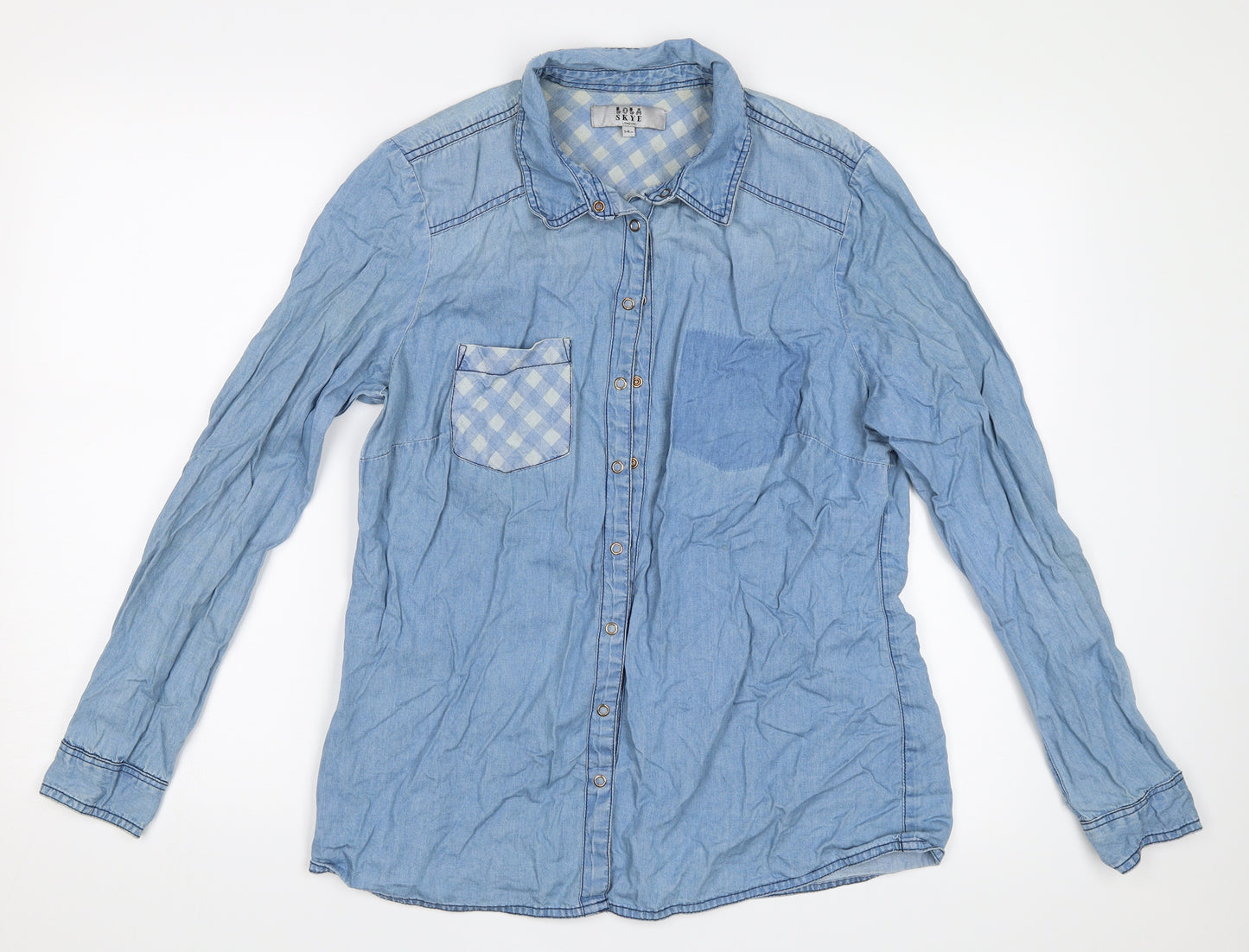 Lola Skye Womens Blue  Denim Basic Button-Up Size 14