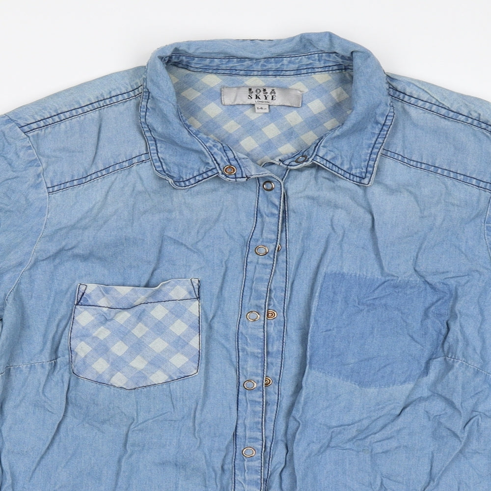 Lola Skye Womens Blue  Denim Basic Button-Up Size 14