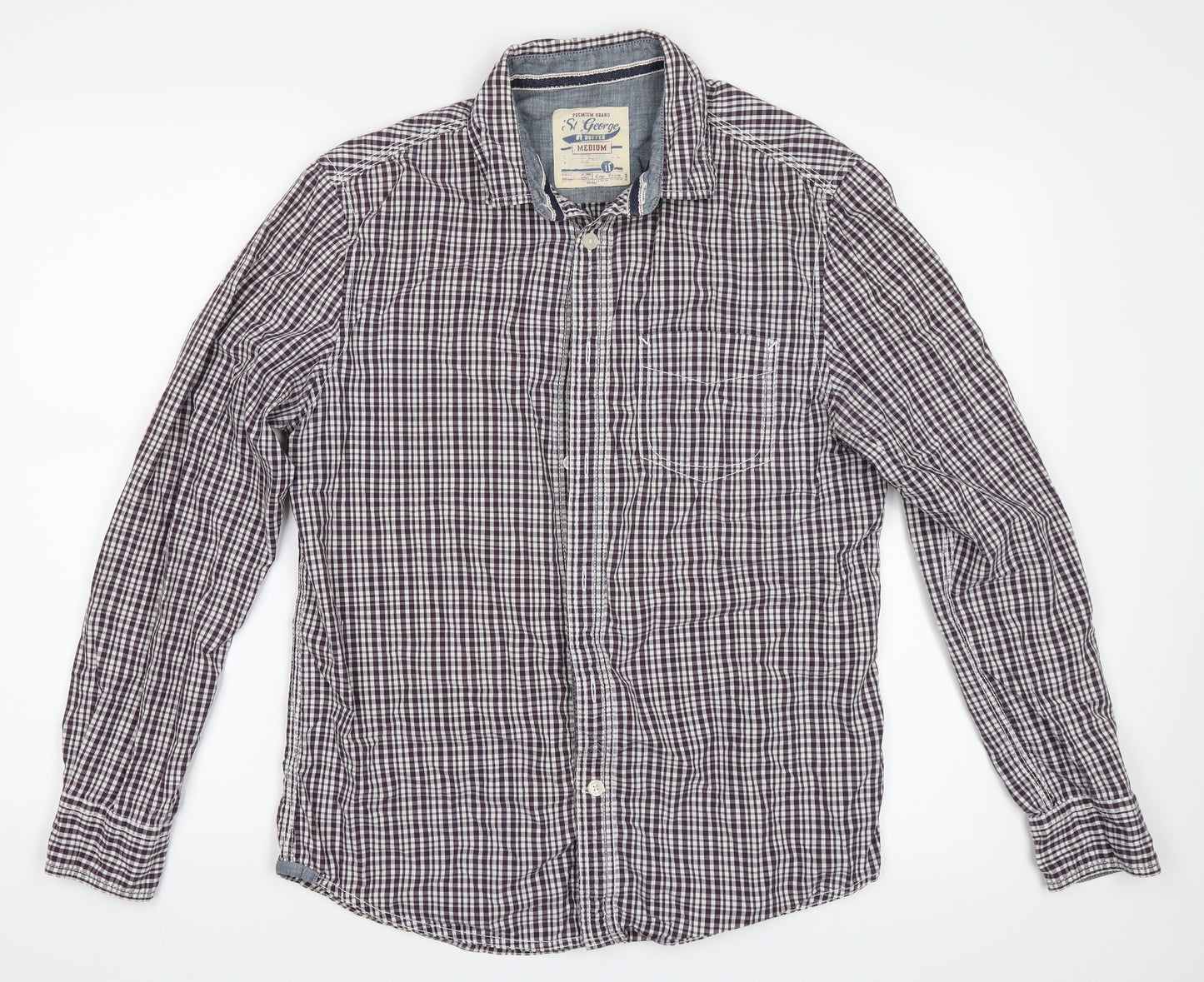 Duffer of St. George Mens Purple Check   Button-Up Size M