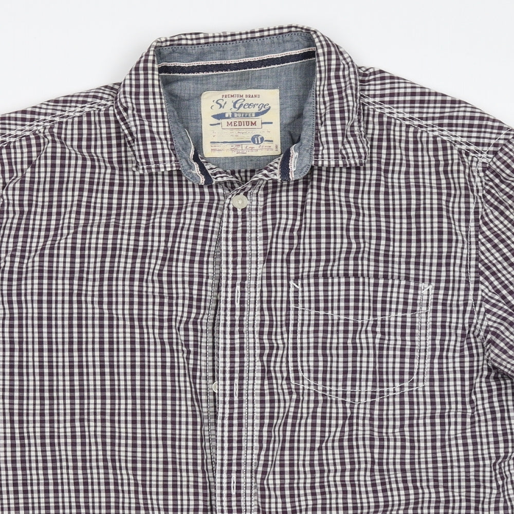 Duffer of St. George Mens Purple Check   Button-Up Size M