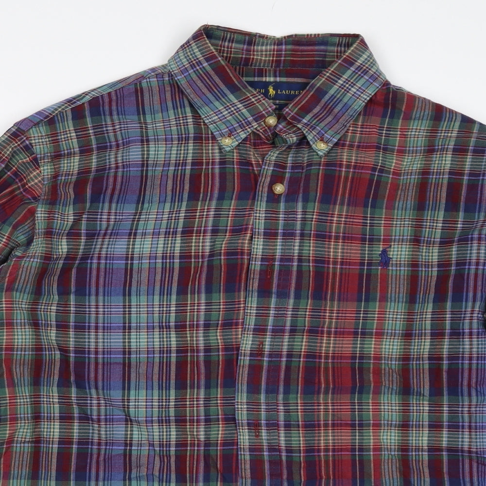 Ralph Lauren Mens Blue Check   Button-Up Size M