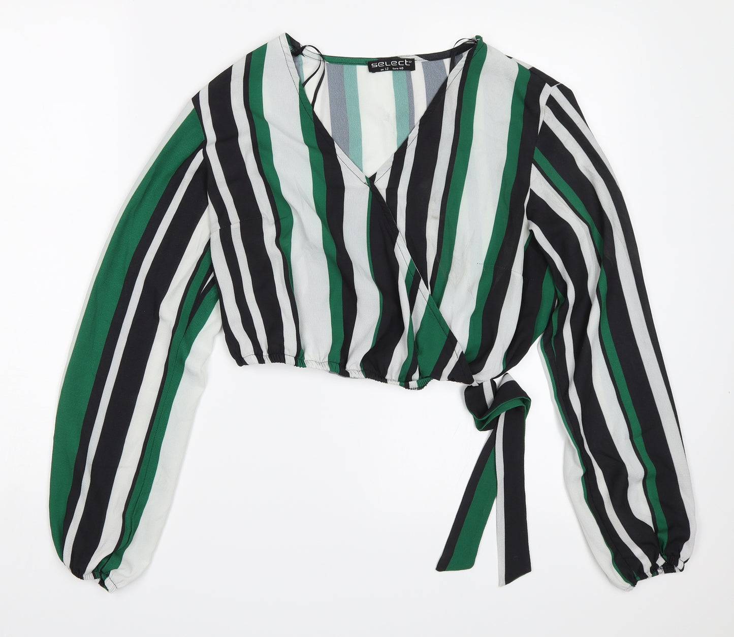 Select Womens Green Striped  Basic Blouse Size 12