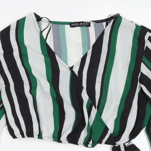 Select Womens Green Striped  Basic Blouse Size 12