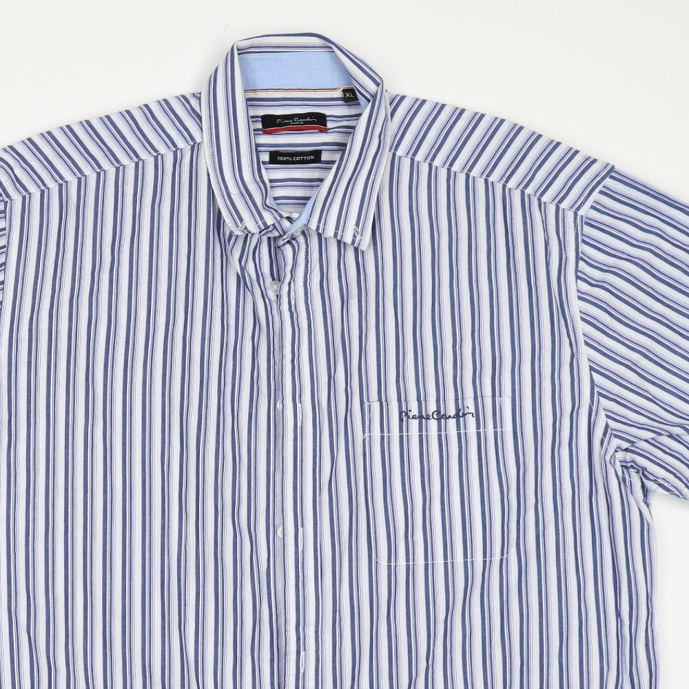 Piere Candin Mens Blue Striped   Button-Up Size XL