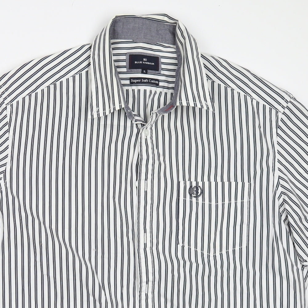 Blue Harbour Mens White Striped   Button-Up Size XL