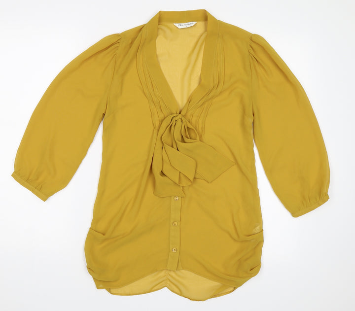 Miss Selfridge Womens Yellow Basic Button-Up Size 6